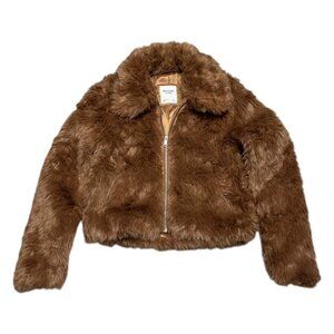 ABERCROMBIE & FITCH Faux Fur Soft Cropped Bomber Jacket Womens Small